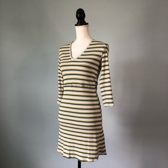ALYA | Striped Ribbed Dress V-Neck Dress Sz M - Picture 4 of 8